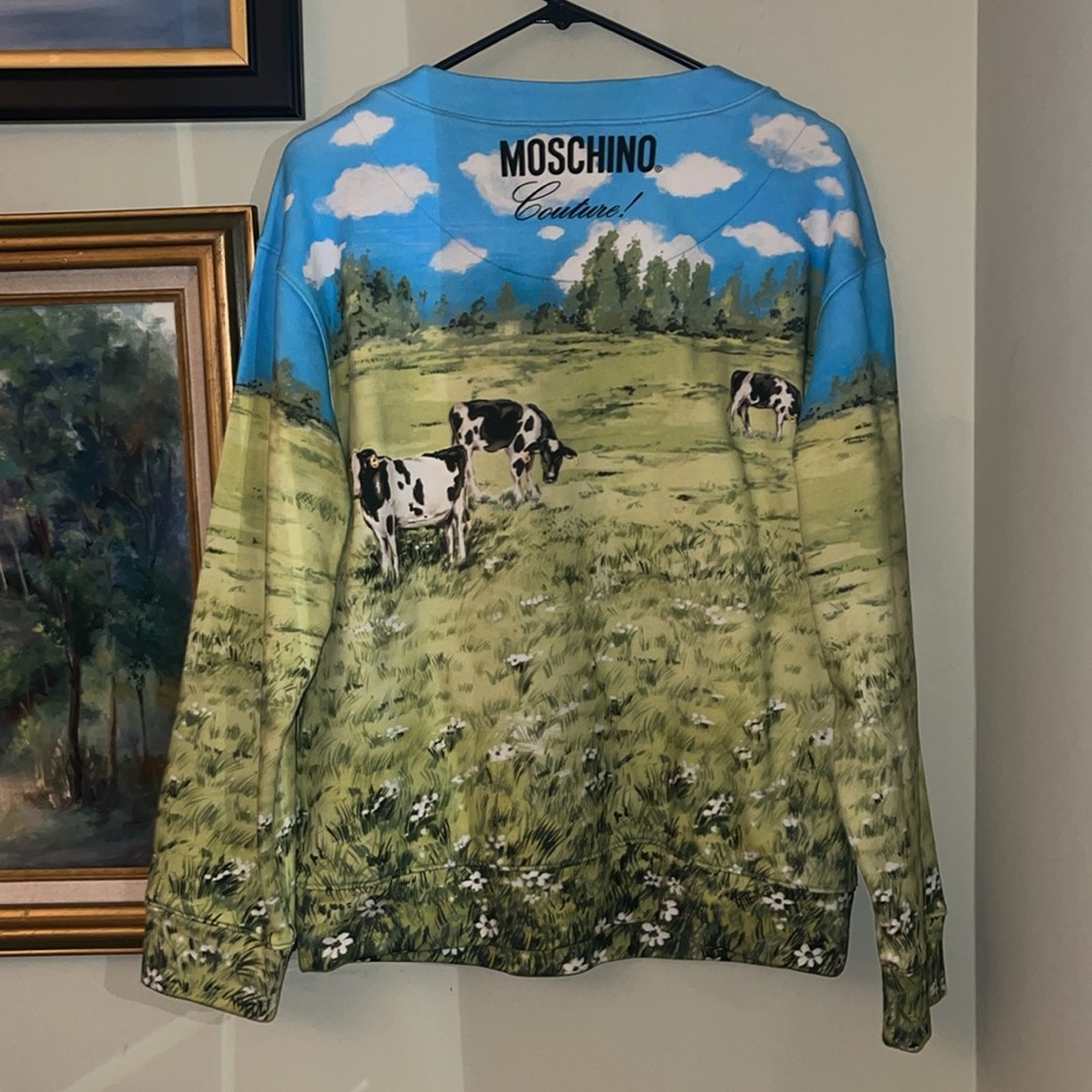 Moschino Couture Countryside Cow Scoop Neck Sweatshirt Size S US 4/6 - Picture 5 of 13